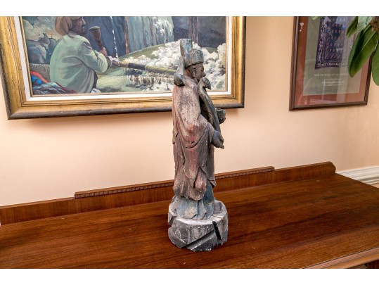 Carved Wood Chinese Lu God Of Fortune Sculpture