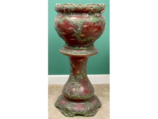 Excellent Red And Green Ceramic Pedestal Jardiniere