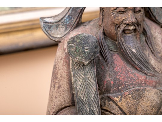 Carved Wood Chinese Lu God Of Fortune Sculpture