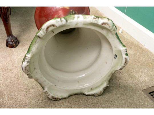 Excellent Red And Green Ceramic Pedestal Jardiniere