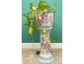 Pretty Blue And Magenta Ceramic Pedestal Jardiniere