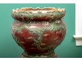Excellent Red And Green Ceramic Pedestal Jardiniere