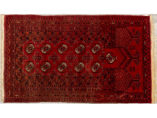 Hand Knotted Afghan Style Wool Rug In Red/Cream (4'3' X 2'6')