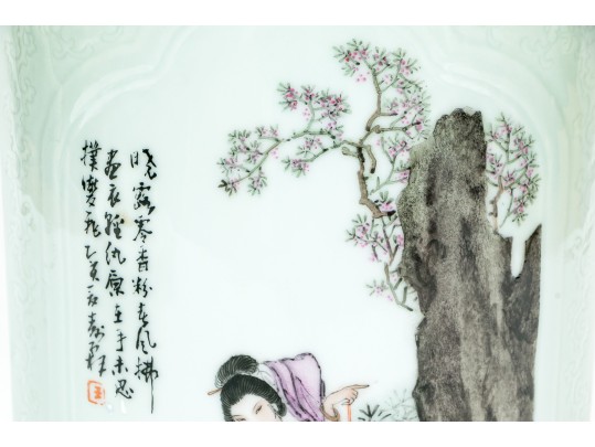 Chinese Famille Rose On Celadon Ground Porcelain Brushpot