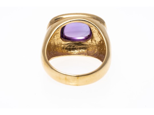 14k Yellow Gold Wide Horizontal Sugarloaf Amethyst Contemporary Ring, Size 6.75