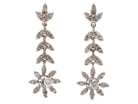 Stunning 14K White Gold Diamond Drop Earrings