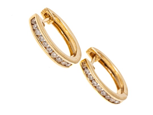 Contemporary 14K Huggie Hoop Diamond Earrings