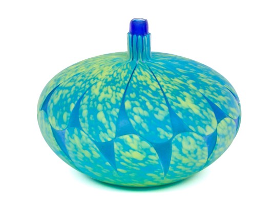 Melon Shaped Art Glass Vase, Signed