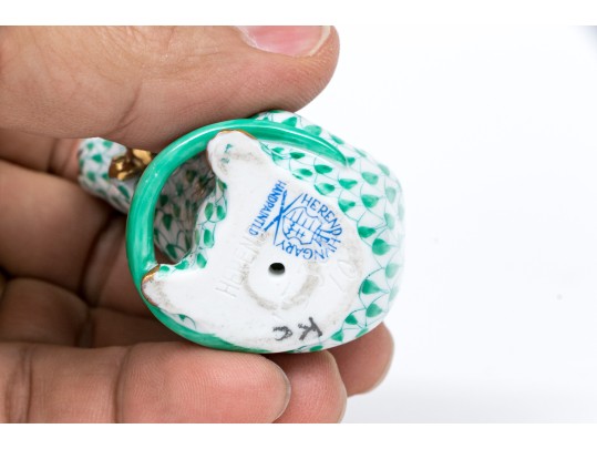  Two Herend Mice Figures In Green Fishnet Pattern 