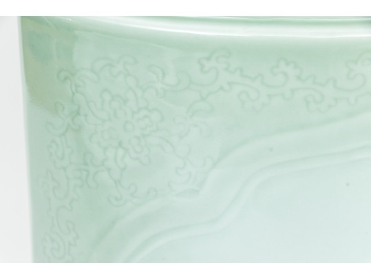 Chinese Famille Rose On Celadon Ground Porcelain Brushpot