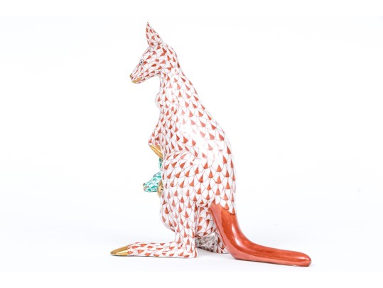 Herend Rust Fishnet Pattern Kangaroo With Joey Figure