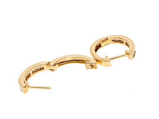 Contemporary 14K Huggie Hoop Diamond Earrings