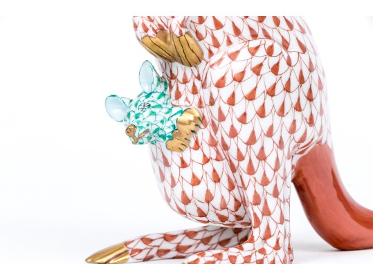 Herend Rust Fishnet Pattern Kangaroo With Joey Figure