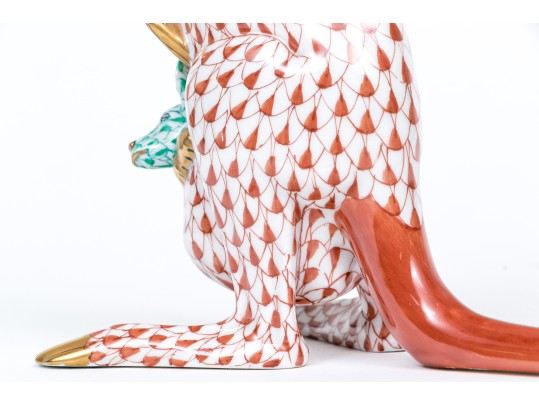 Herend Rust Fishnet Pattern Kangaroo With Joey Figure