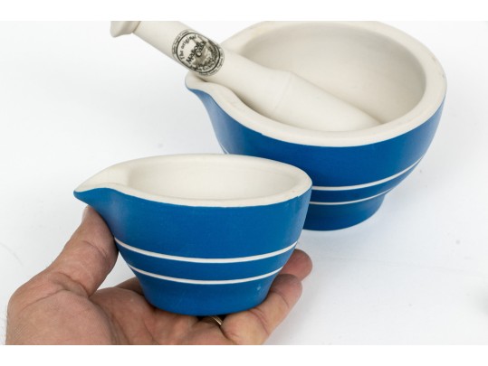 Two Fine Graduated Mason Cash English Ceramic Mortars And Pestles