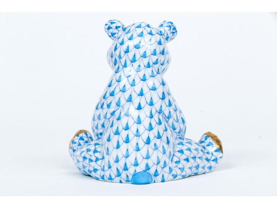 Herend Blue Fishnet Pattern Panda Figure 
