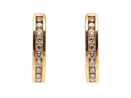 Contemporary 14K Huggie Hoop Diamond Earrings