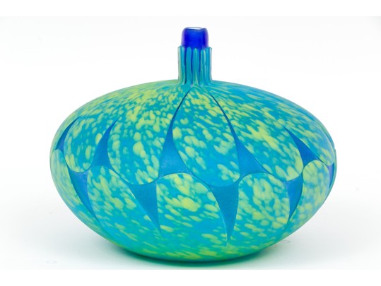 Melon Shaped Art Glass Vase, Signed