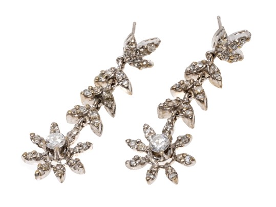 Stunning 14K White Gold Diamond Drop Earrings