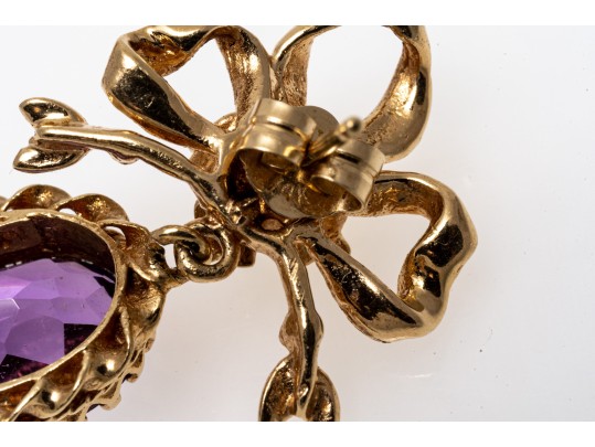 Charming Bow 14K Amethyst And Pearl Earrings