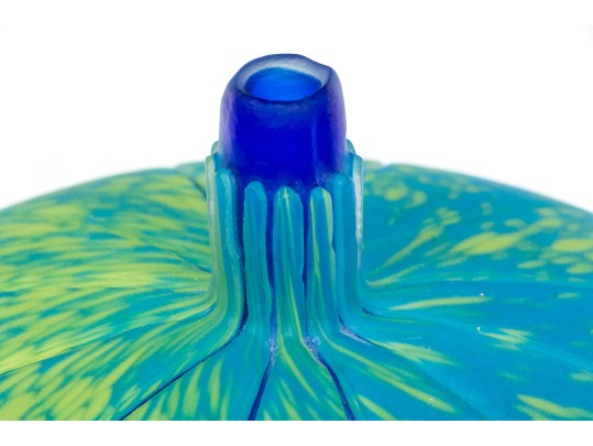 Melon Shaped Art Glass Vase, Signed