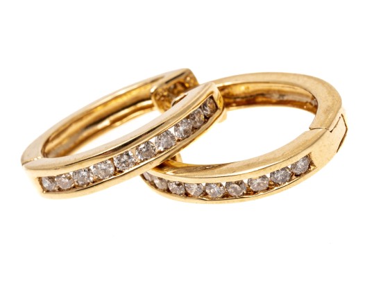 Contemporary 14K Huggie Hoop Diamond Earrings
