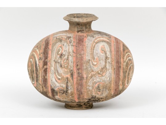 Chinese Painted Pottery Cocoon Vase, Probably Han Dynasty