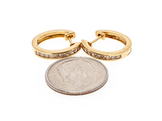 Contemporary 14K Huggie Hoop Diamond Earrings