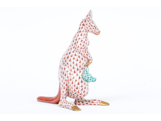 Herend Rust Fishnet Pattern Kangaroo With Joey Figure