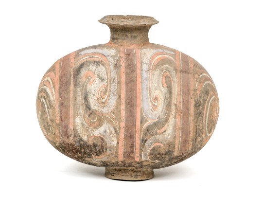 Chinese Painted Pottery Cocoon Vase, Probably Han Dynasty