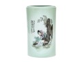 Chinese Famille Rose On Celadon Ground Porcelain Brushpot