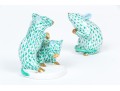  Two Herend Mice Figures In Green Fishnet Pattern 