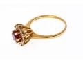 14k Yellow Gold Round Ruby Cluster And Diamond Halo Ring, Size 6.5