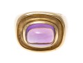 14k Yellow Gold Wide Horizontal Sugarloaf Amethyst Contemporary Ring, Size 6.75