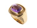 14k Yellow Gold Wide Horizontal Sugarloaf Amethyst Contemporary Ring, Size 6.75