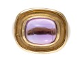 14k Yellow Gold Wide Horizontal Sugarloaf Amethyst Contemporary Ring, Size 6.75