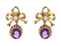 Charming Bow 14K Amethyst And Pearl Earrings