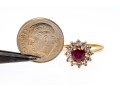 14k Yellow Gold Round Ruby Cluster And Diamond Halo Ring, Size 6.5