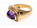 14k Yellow Gold Wide Horizontal Sugarloaf Amethyst Contemporary Ring, Size 6.75