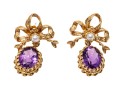 Charming Bow 14K Amethyst And Pearl Earrings