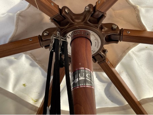 Tucci Faux Bois Finished Metallic Outdoor Umbrella