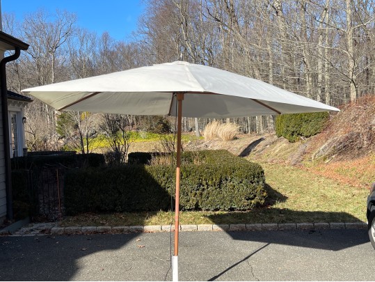 Tucci Faux Bois Finished Metallic Outdoor Umbrella