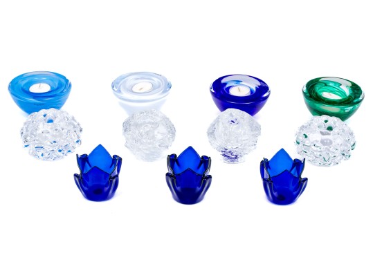 Collection Of 11 Decorative Assorted Makers Crystal & Glass Candle Votives 