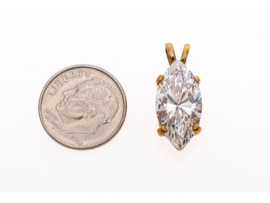 10k Yellow Gold Classic Solitaire, Marquise Shaped, Clear White Brilliant CZ Stone Pendant