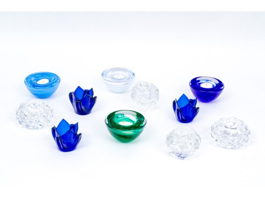 Collection Of 11 Decorative Assorted Makers Crystal & Glass Candle Votives 