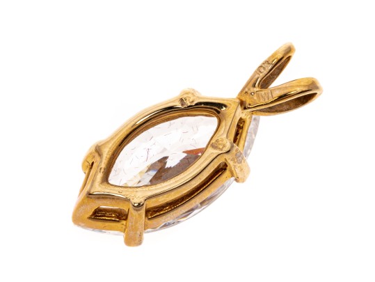 10k Yellow Gold Classic Solitaire, Marquise Shaped, Clear White Brilliant CZ Stone Pendant