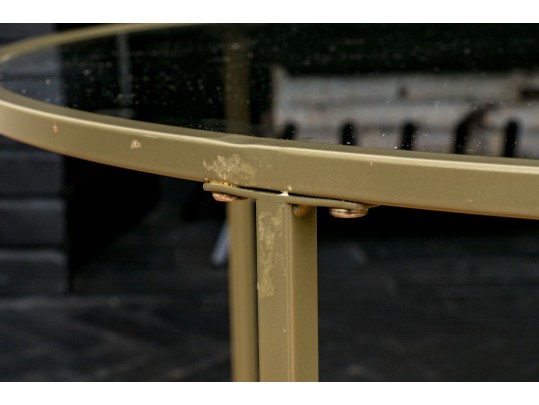 Contemporary Brass Finished Glass Cocktail Table