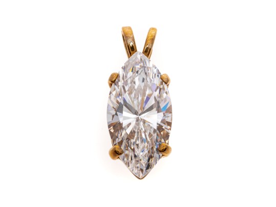 10k Yellow Gold Classic Solitaire, Marquise Shaped, Clear White Brilliant CZ Stone Pendant