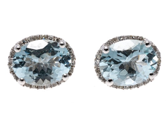 Petite Pale Aquamarine And Diamond 14K White Gold Stud Earrings