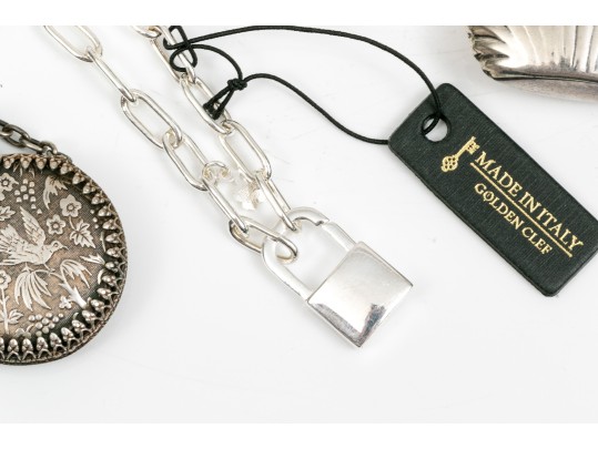 Sterling Perfume Bottles Necklace And Enamel Brooch